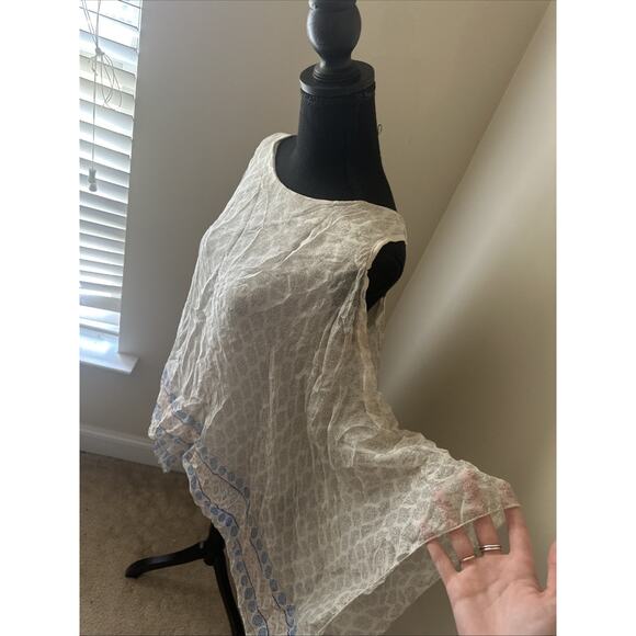 Angela made In Italy Top Blouse Flowy Fairy Boho Cream And Blue Oversized - Picture 2 of 8